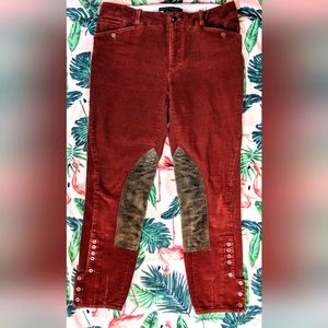 Ralph Lauren 90s 8 Rare Equestrian Riding Pants Red Corduroy Crop Button Suede